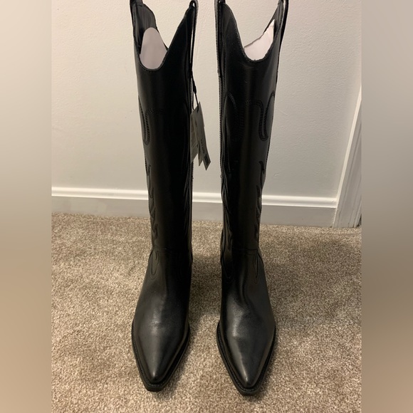 NEW Zara Sold Out Knee High Embroidered Leather Cowboy Boots (Size 8) - Picture 2 of 7